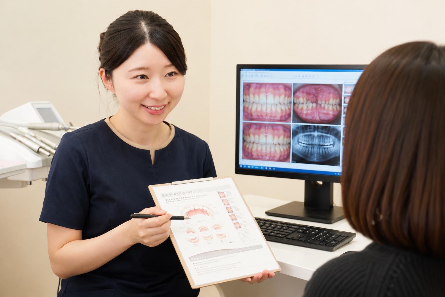 検査結果をわかりやすく説明する歯科衛生士